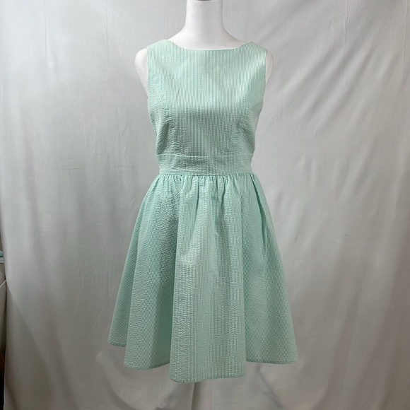 Lauren James Seersucker Dress Aqua Size S Deep V Back Delicate - Picture 3 of 14